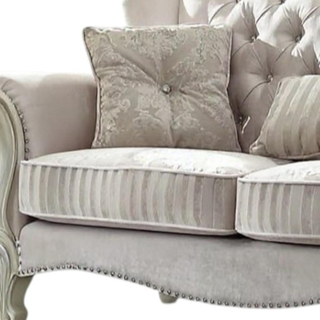 69" Ivory Chesterfield Loveseat and Toss Pillows-4