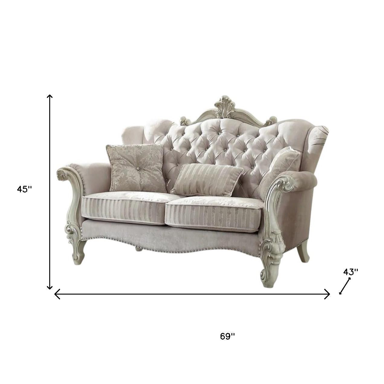 69" Ivory Chesterfield Loveseat and Toss Pillows-5