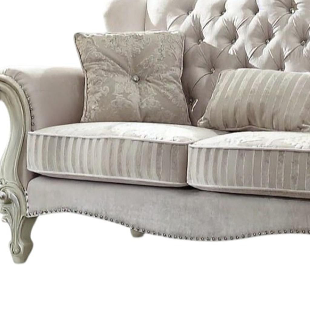 69" Ivory Chesterfield Loveseat and Toss Pillows-3