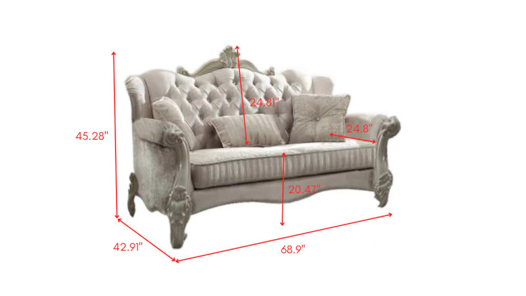 69" Ivory Chesterfield Loveseat and Toss Pillows-6