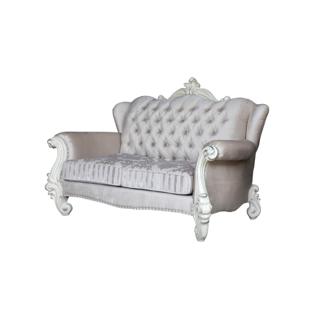 69" Ivory Chesterfield Loveseat and Toss Pillows-2