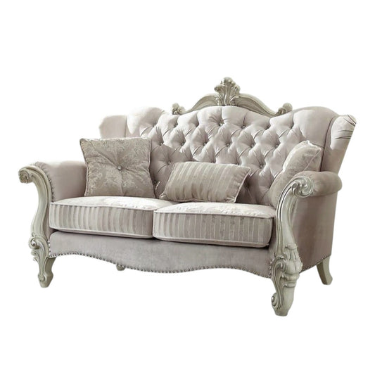 69" Ivory Chesterfield Loveseat and Toss Pillows-1