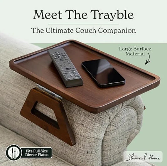 Foldable Home Bamboo Wooden Snacks Serving Drinks Remote Control Tray Sofa Arm Clip Table Sofa Armrest Tray Sofa Tray